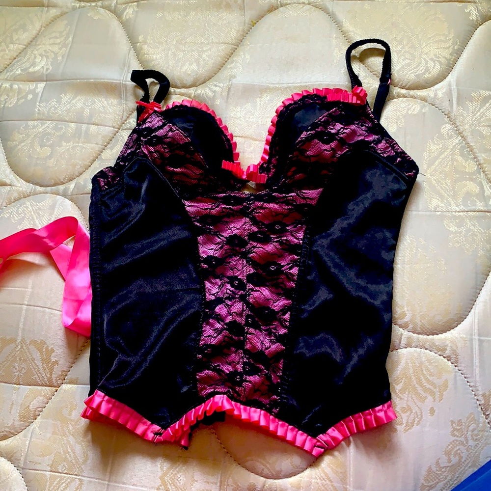 Pink and black corset